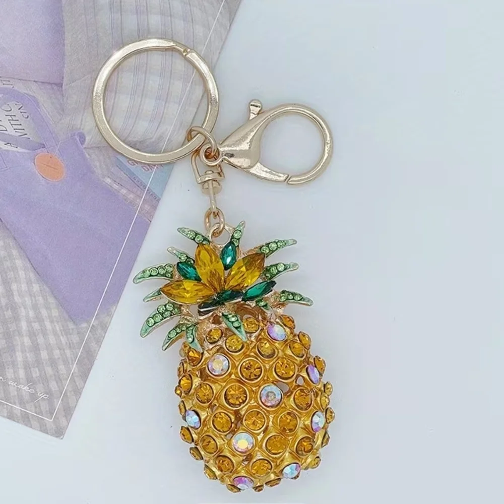 Pineapple Charm Keychain with Sparkly Accents - Gold Yellow Green Accessory